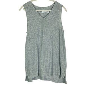 Sigrid Olsen Blue White Striped Linen Tunic Top V Neck Large